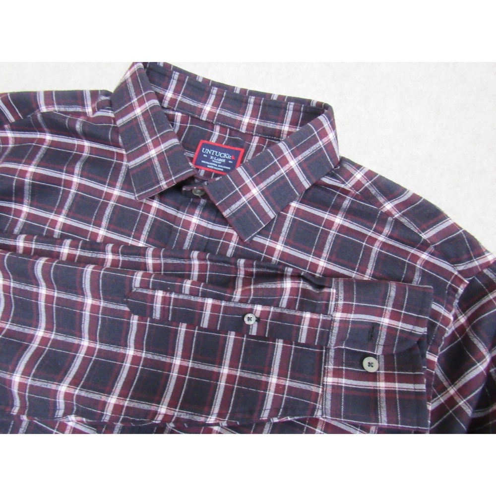 UNTUCKit Benoit Slim‎ Fit Plaid Shirt Mens XL Burgundy Navy White 40692 Stretch